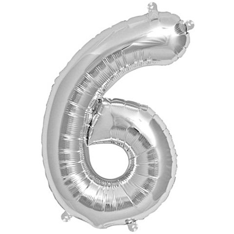 Folienballon Zahlen silber, h=36 cm, 6