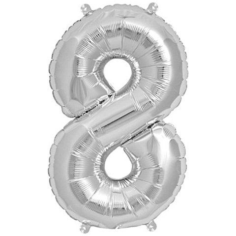 Foil Balloon Number silver, h = 36 cm, 8