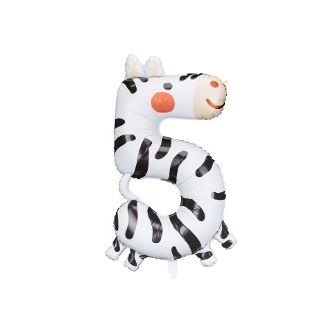 Folienballon Zahlen Zebra, 68 x 98 cm, Ziffer = 5