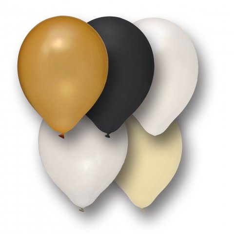 Balloons, mix of colors ø ca. 310 mm, 50 pcs, mix black/gold/cream/white/clear