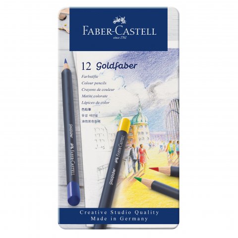 Faber-Castell Goldfaber lápiz de color, juego de 12 en una caja metálica