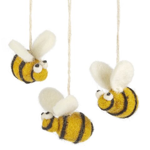 Gry &amp; Sif, felt articles to hang up 3 pieces, 3.5 x 2 cm, handmade, bees