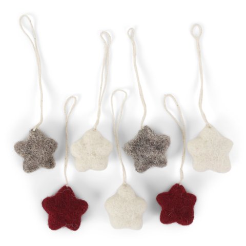 Gry &amp; Sif, felt articles to hang up 7 pieces, 3.5 cm, handmade, stars white/red/grey