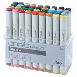Copic Sketch Sets, 36er-Set, 10 Grautöne, 2 Schwarztöne und 24 Farben