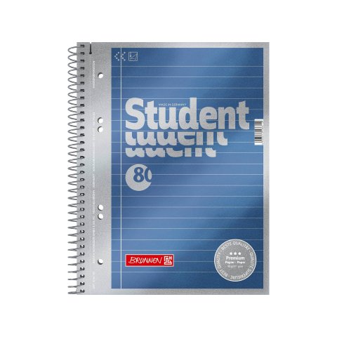 Brunnen Premium student notebook 148 x 210 DIN A5, ruled, 80 sheets/160 sides
