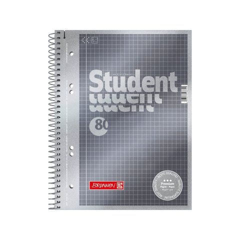 Brunnen Premium student notebook 149 x 210 DIN A5, squared, 80 sheets/160 sides