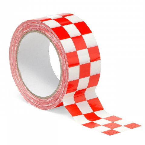 Verpackungsband Checker Tape karo Muster, PVC b = 50 mm, l = 33 m, rot/weiß