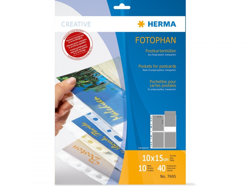 HERMA pochettes adhésives, A4, transparent, en PP