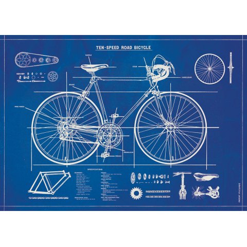 Carta da regalo/poster Cavallini 70 x 50 cm, cianografia di bicicletta