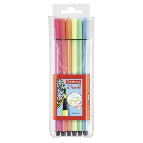 Stabilo 68 pen set 6 pens in case, neon color