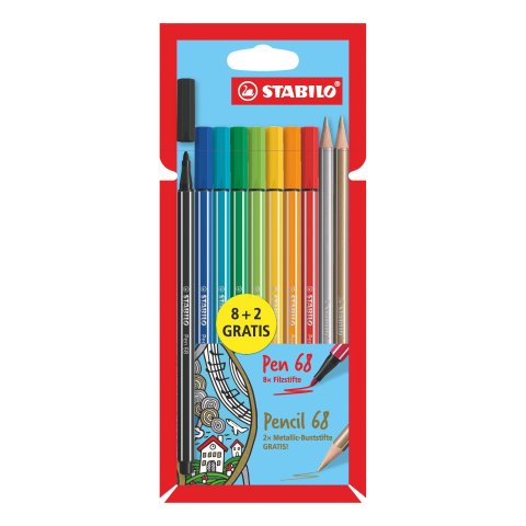 Stabilo 68 pen set 8 pens in cardboard case, assorted colors