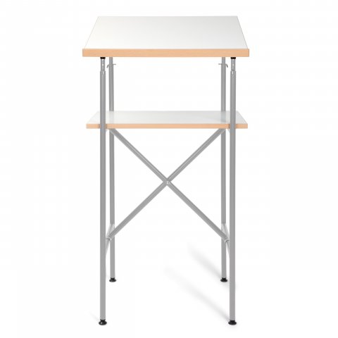 Standing desk E2 frame silver-grey, tops white, beech lipping