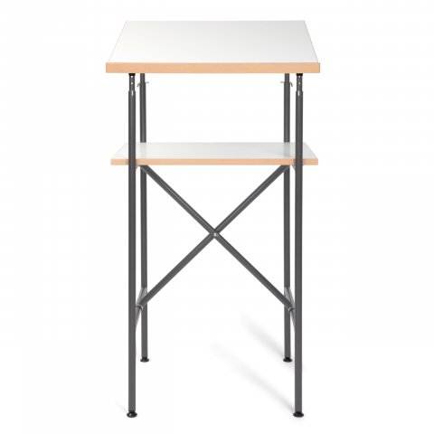 Standing desk E2 frame metallic-grey, tops white, beech lipping