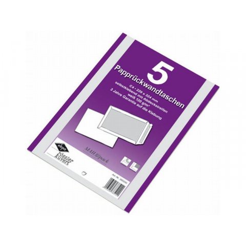 Mailmedia Papprückwandtasche selbstklebend DIN C4, ohne Fenster, weiß, 5 Stück