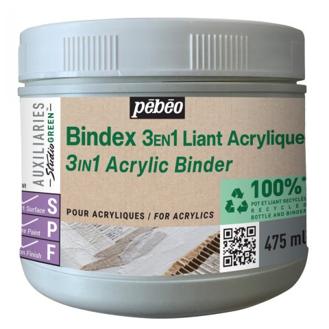Pebeo Encuadernadora acrílica Bindex 3 en 1 Studio Verde Bidón de plástico 475 ml, seda mate, transparente