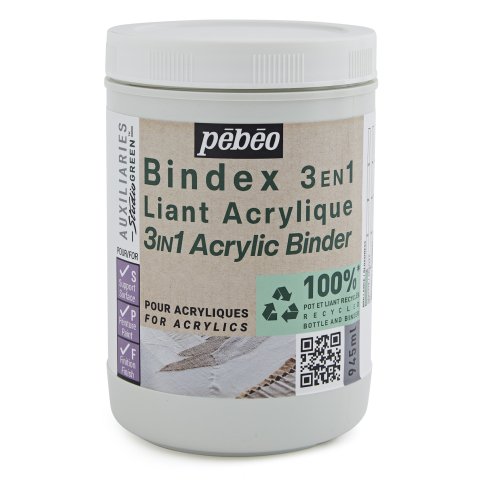 Raccoglitore acrilico Pebeo Bindex 3 in 1 Studio Green Lattina di plastica da 945 ml, seta opaca, trasparente