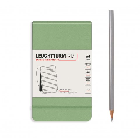 Leuchtturm Notizblock Hardcover A6, Pocket, liniert, 92 Blatt, perforiert, salbei