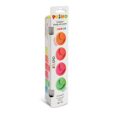 Primo school paint, Ready Mix Set 6 x 25 ml, in cup, neon
