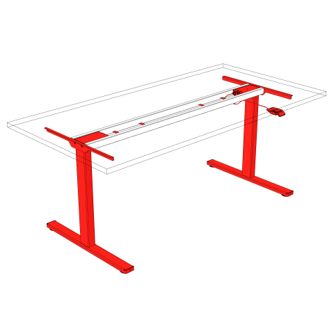 Modulor Tischgestell T, höhenverstellbar Standard, IC-Säule 50x80mm, Kufe 1, Wippe, grau
