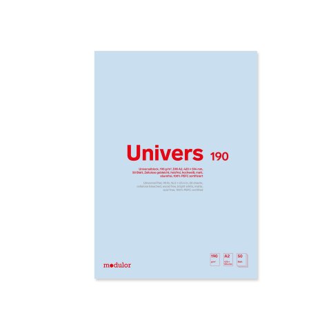 Modulor Universal Block Univers 190 g/m² bright white, 420 x 594 mm, DIN A2, 50 sheets