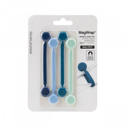 Bluelounge MagWrap Juego de soportes de cables pequeños de silicona 4 piezas, 114 x 6,3 x 3,2 mm, tonos azules