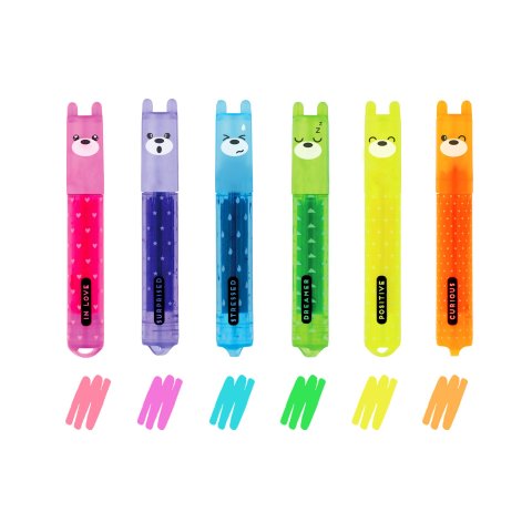 Legami highlighter mini, set 6 pieces, h = 7.5 cm, with teddy cap, neon