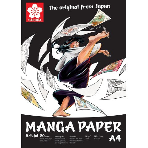 Sakura Zeichenblock Bristol Manga 250 g/m² 210 x 297 mm, DIN A4, 20 Blatt, weiß