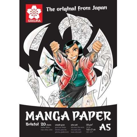 Sakura bloc de dibujo Bristol Manga 250 g/m². 148 x 210 mm, DIN A5, 20 hojas, blanco