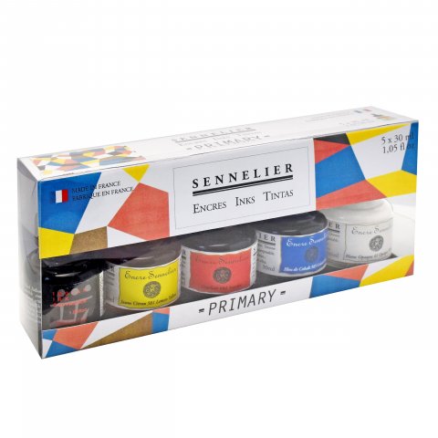 Sennelier shellac ink set primary colours, 5 x 30 ml
