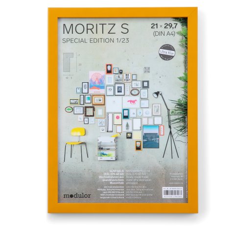 Moritz S special edition 1/23 wooden clip-on frame 21 x 29.7 cm, DIN A4, mustard yellow (RAL 070 60 60)