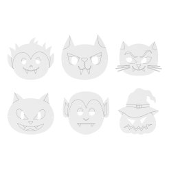 Masken-Set blanko, Halloween, weißer Karton, inkl. Gummibänder, 6 St.