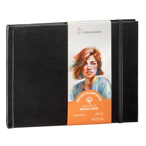Hahnemühle Aquarellbuch Deckle Edge (Büttenrand) CO, weiß, 250 g/m², 153 x 103 mm, QF, 30 BL/60 S.