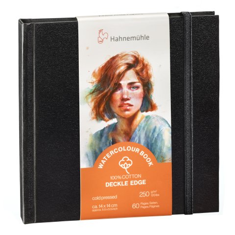 Hahnemühle libro de acuarelas Deckle Edge (borde de baraja) CO, blanco, 250 g/m², 140 x 140 mm, 30 BL/60 p.