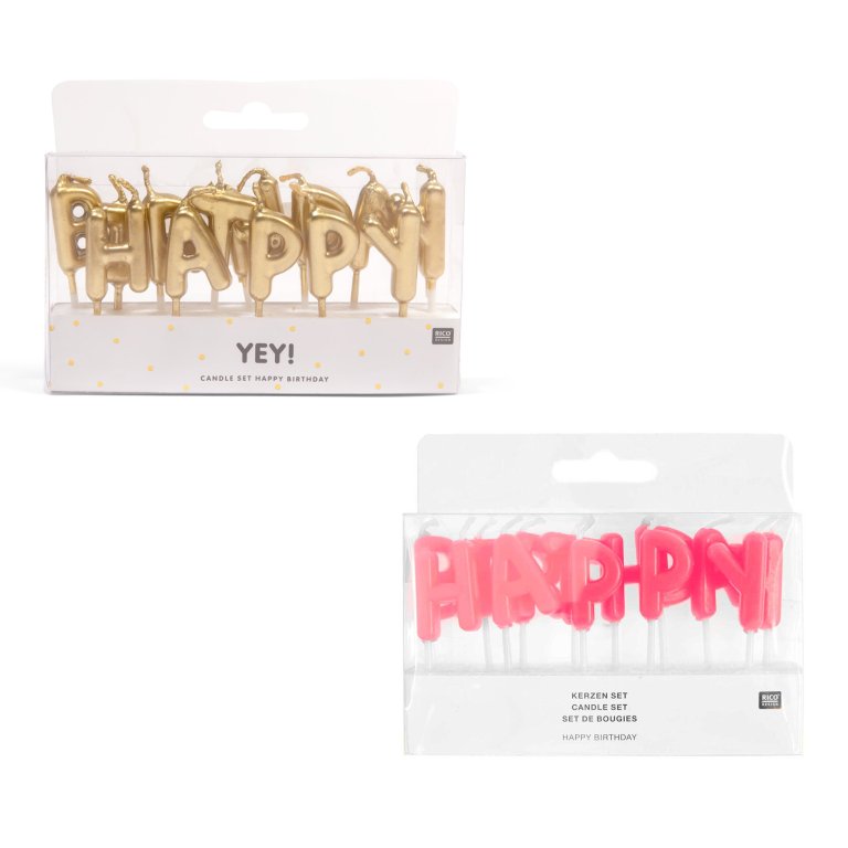 Yey "Happy Birthday decor candles, gold
