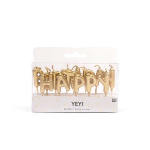 Yey "Happy Birthday decor candles, gold 13-piece, gold