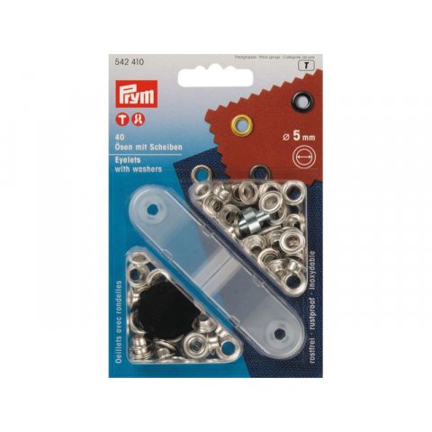 Prym eyelets with washers, nickel-plated brass inner diameter 5 mm, 40 pieces (542410)