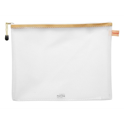Zippered transparent bag, PVC-free (Phat-Bag) 270 x 350 for DIN A4, beige ribbon