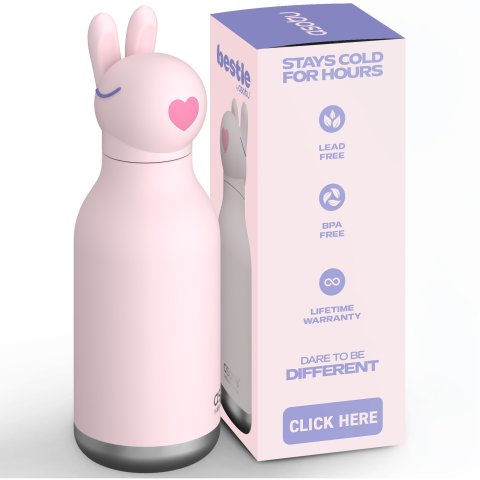 Asobu botella aislada Beast 460 ml, sin BPA, incl. pajita, conejito