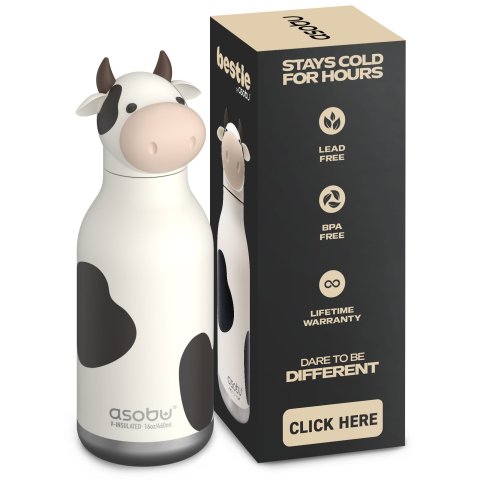 Asobu Trinkflasche isoliert Bestie 460 ml, BPA-frei, inkl. Trinkhalm, cow