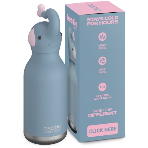 Asobu Trinkflasche isoliert Bestie 460 ml, BPA-frei, inkl. Trinkhalm, elephant