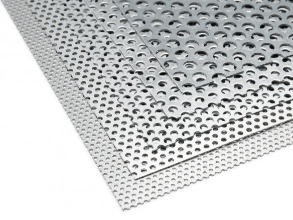 Galvanised steel, round-holed, staggered pitch