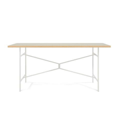 Modulor Tisch X, weiß matt Linoleum lichtgrau, Kante Eiche, 27x800x1600 mm