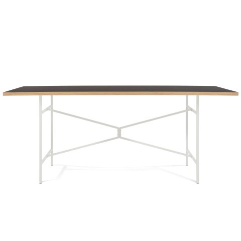 Modulor mesa X, blanco mate Linóleo negro, borde de roble, 27x900x1800 mm