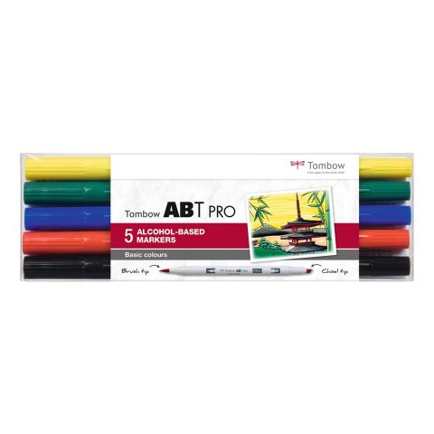 Tombow marcador de alcohol ABT PRO, set de 5 Colores básicos