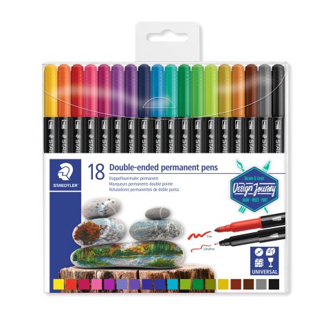 Staedtler Doppelfasermaler permanent 3187, Set 18 Stifte, farbig sortiert