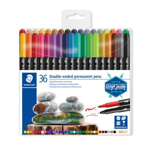 Staedtler Doppelfasermaler permanent 3187, Set 36 Stifte, farbig sortiert