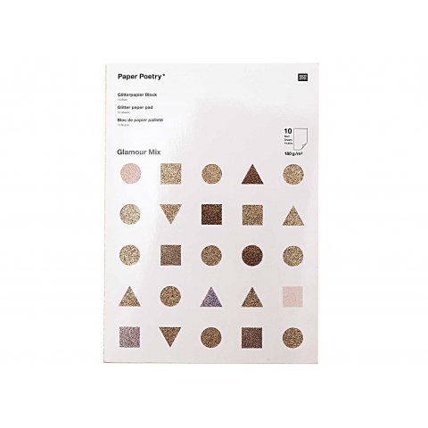 Glitter paper pad 210 x 295 mm, 10 sheets 180 g/m², Glamour mix