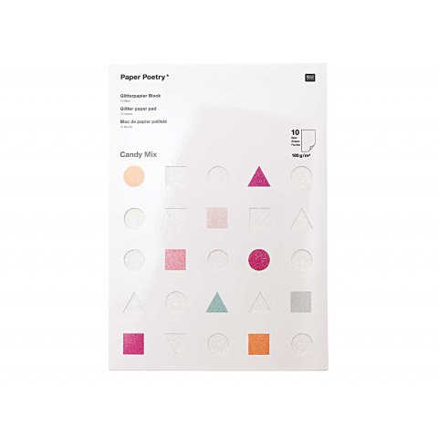 Glitterpapier Block 210 x 295 mm, 10 Blatt, 180 g/m², Candy Mix