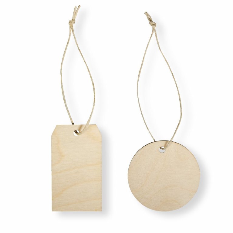 Hängeetiketten aus Holz, gelocht
