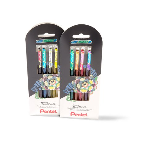 Pentel Dual metallic gel roller pen, set of 4 set of 4, green, orange, pink, purple